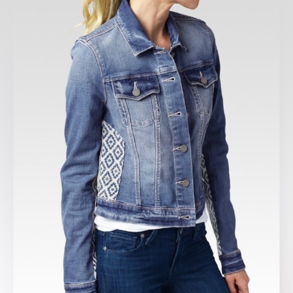 Paige Mosaic Tile Vermont Raffia Jean Denim Jacket Size Small